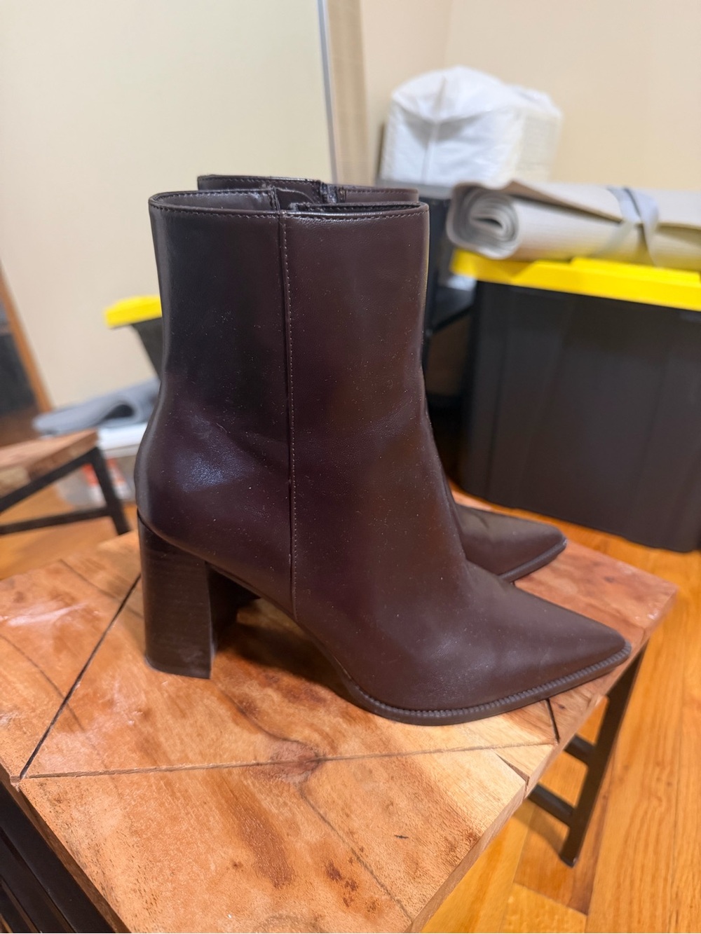 Mango Maroon Pointed Toe Block Heel Ankle Boots